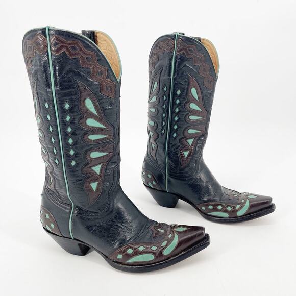 Old Gringo Black Brown Turquoise Monarca Butterfly Western Cowgirl Boot size 7 - Picture 1 of 12